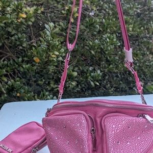 Elegant Pink Crossbody Bag with Rhinestone Accents